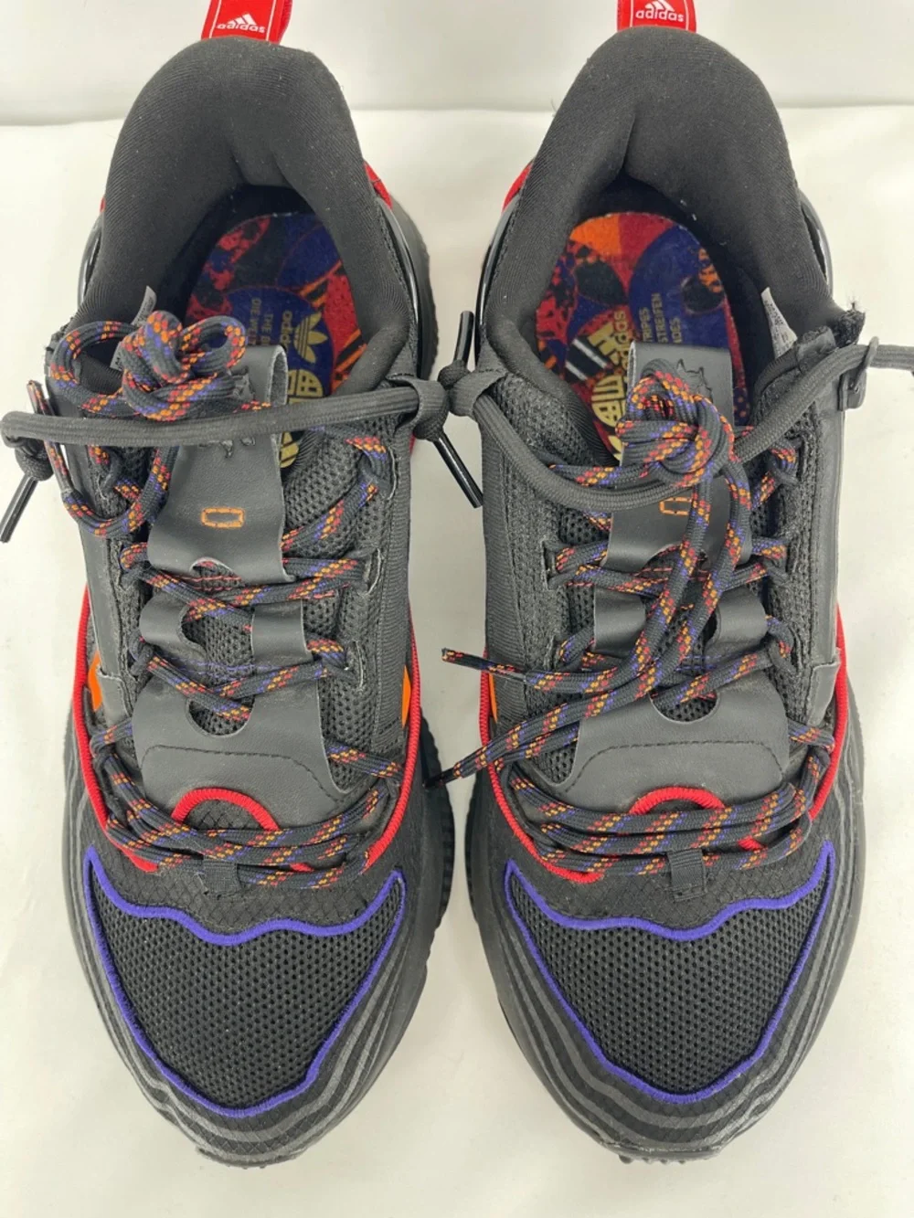 adidas Black Sneakers with Red, Orange, Yellow & Blue Graphic Insole MENS 8.5 - Picture 8 of 10